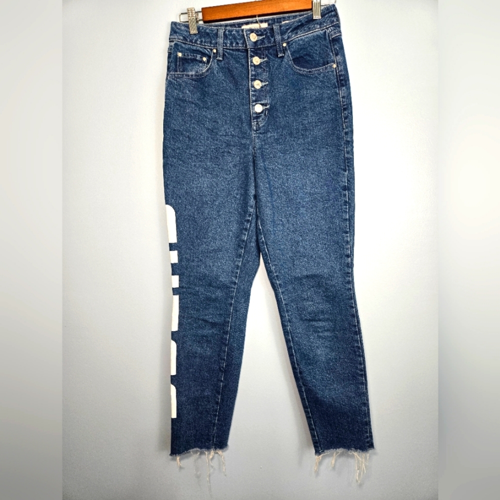 Guess 90's Skinny Super High Rise Logo‎ Jeans Womens 27 Button Fly Medium Wash